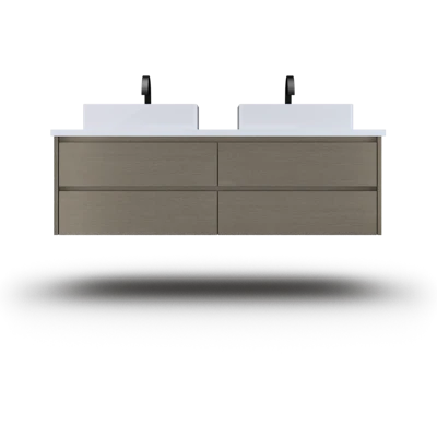 Gilded Double Drawer Bath Floating Vanity - Vessel Sink