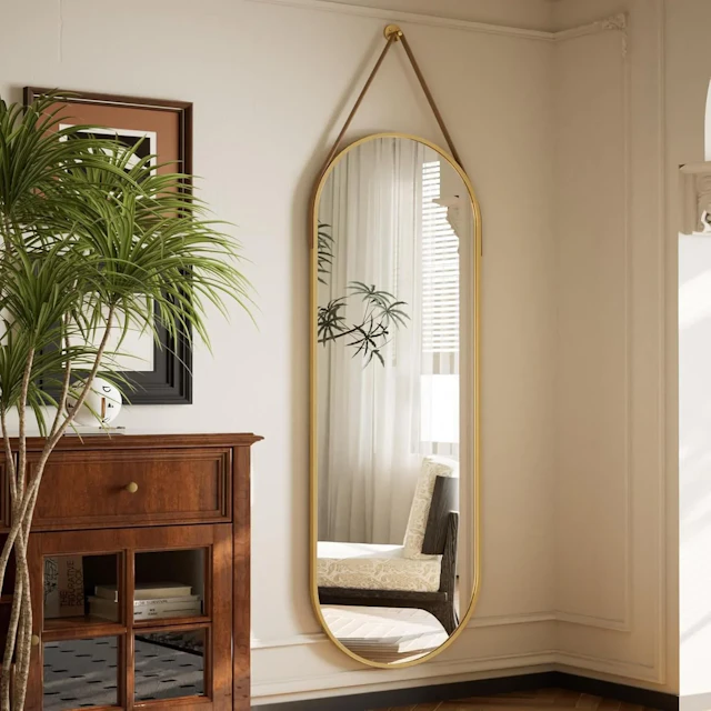 Oval Hanging Mirror with Leather Strap - angle 2 - other