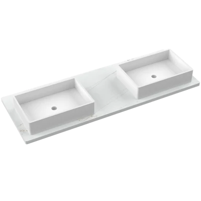 Silestone® Quartz Vanity Top - Double Vigo Offset Sink