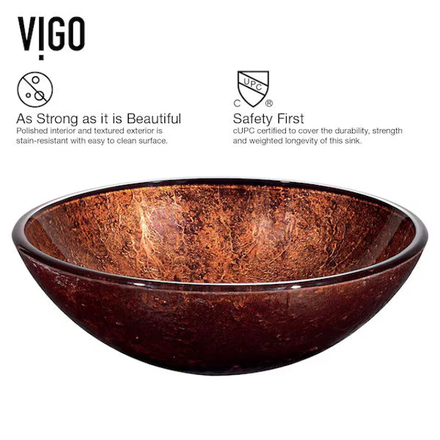 Giovanni Copper Glass 17 in. L x 17 in. W x 6 in. H Round Vessel Bathroom Sink - angle 3 - other