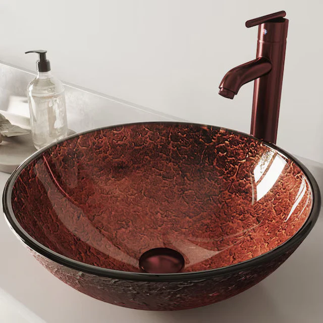 Giovanni Copper Glass 17 in. L x 17 in. W x 6 in. H Round Vessel Bathroom Sink - angle 5 - other