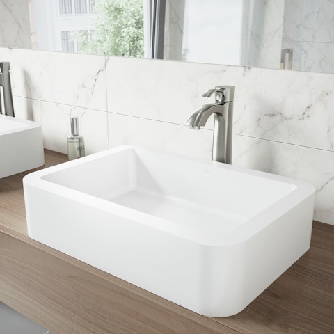 Petunia Modern White Matte Stone 23 in. L x 16 in. W x 6 in. H Rectangular Vessel Bathroom Sink - image 2 - other