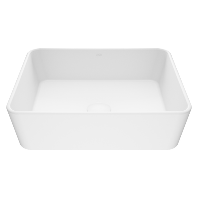 Marigold Modern White Matte Stone 18 in. L x 14 in. W x 5 in. H Rectangular Vessel Bathroom Sink - image 1 - other