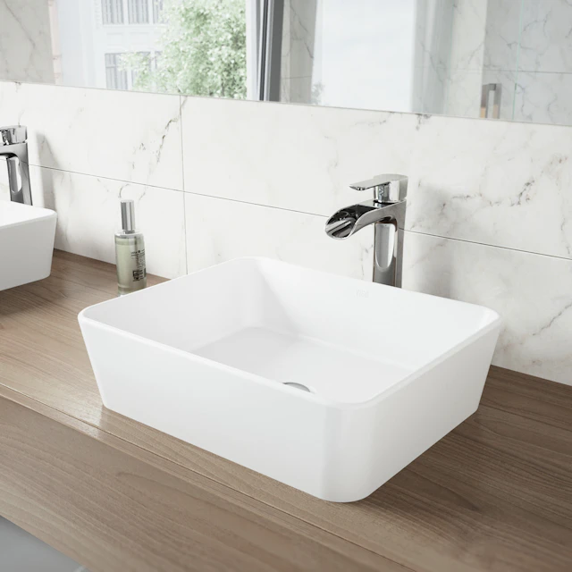 Marigold Modern White Matte Stone 18 in. L x 14 in. W x 5 in. H Rectangular Vessel Bathroom Sink - angle 2 - other