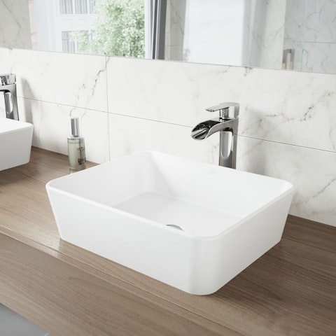Marigold Modern White Matte Stone 18 in. L x 14 in. W x 5 in. H Rectangular Vessel Bathroom Sink - image 2 - other