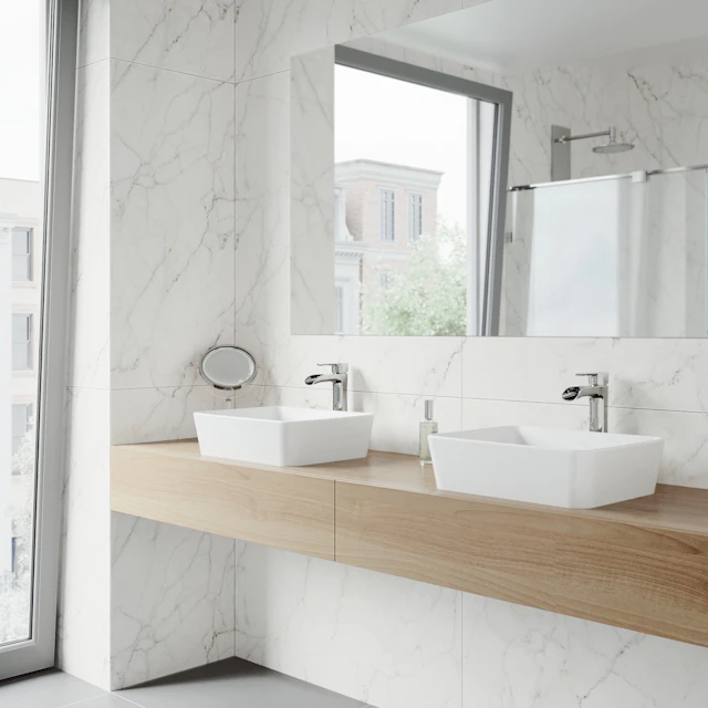 Marigold Modern White Matte Stone 18 in. L x 14 in. W x 5 in. H Rectangular Vessel Bathroom Sink - angle 3 - other