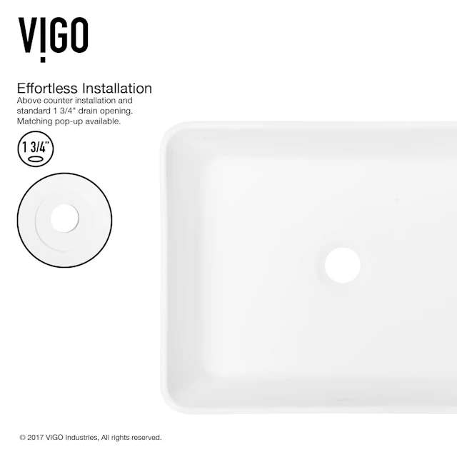 Marigold Modern White Matte Stone 18 in. L x 14 in. W x 5 in. H Rectangular Vessel Bathroom Sink - angle 5 - other