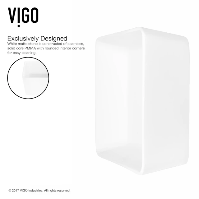 Marigold Modern White Matte Stone 18 in. L x 14 in. W x 5 in. H Rectangular Vessel Bathroom Sink - angle 7 - other