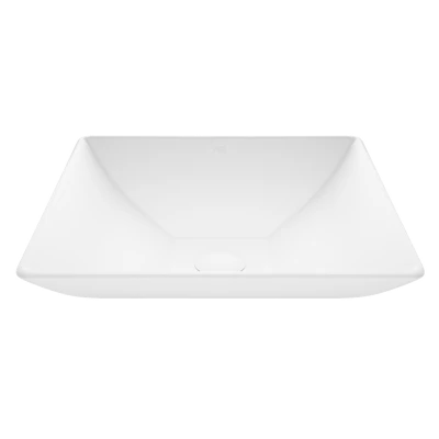 Hibiscus Modern White Matte Stone 16 in. L x 16 in. W x 5 in. H Square Vessel Bathroom Sink