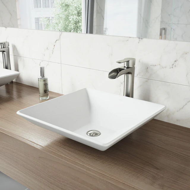 Hibiscus Modern White Matte Stone 16 in. L x 16 in. W x 5 in. H Square Vessel Bathroom Sink - angle 2 - other