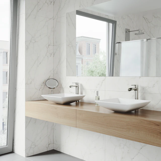 Hibiscus Modern White Matte Stone 16 in. L x 16 in. W x 5 in. H Square Vessel Bathroom Sink - angle 3 - other