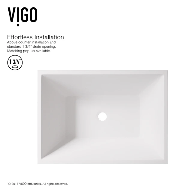 Vinca Modern White Matte Stone 18 in. L x 14 in. W x 5 in. H Rectangular Vessel Bathroom Sink - angle 5 - other