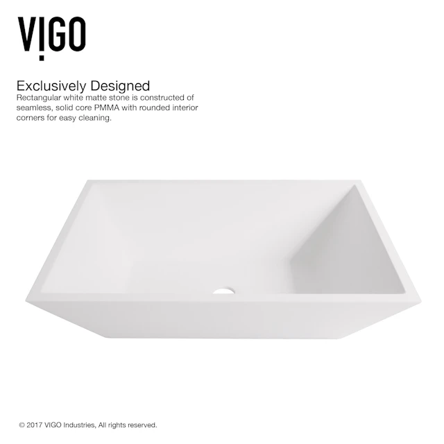 Vinca Modern White Matte Stone 18 in. L x 14 in. W x 5 in. H Rectangular Vessel Bathroom Sink - angle 7 - other