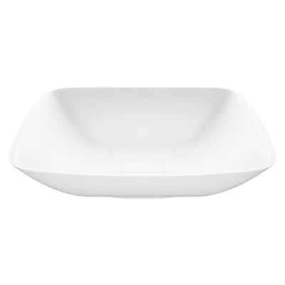 Hyacinth Modern White Matte Stone 14 in. L x 14 in. W x 4 in. H Square Vessel Bathroom Sink