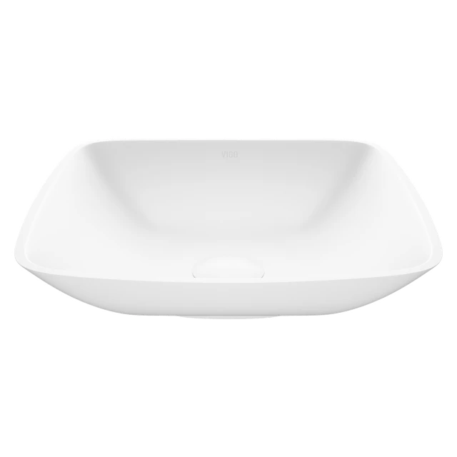 Hyacinth Modern White Matte Stone 14 in. L x 14 in. W x 4 in. H Square Vessel Bathroom Sink - angle 1 - other