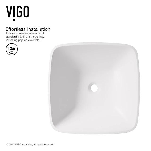 Hyacinth Modern White Matte Stone 14 in. L x 14 in. W x 4 in. H Square Vessel Bathroom Sink - angle 5 - other