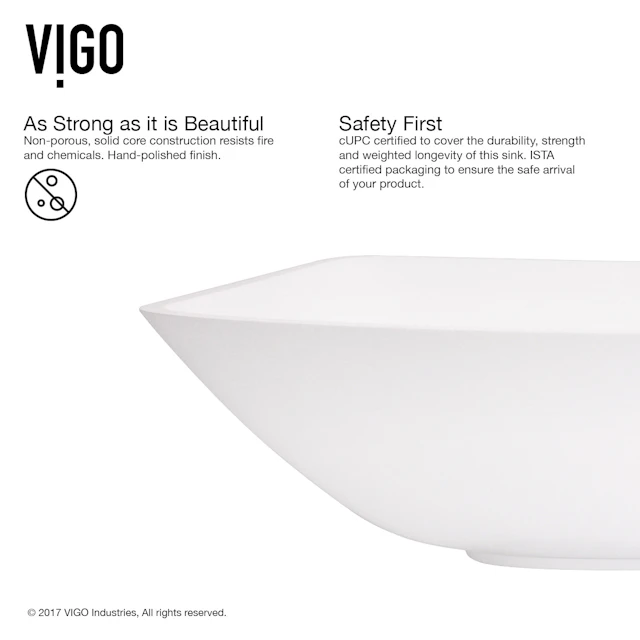 Hyacinth Modern White Matte Stone 14 in. L x 14 in. W x 4 in. H Square Vessel Bathroom Sink - angle 6 - other