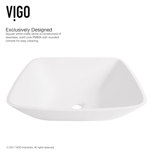 Hyacinth Modern White Matte Stone 14 in. L x 14 in. W x 4 in. H Square Vessel Bathroom Sink - angle 7 - other