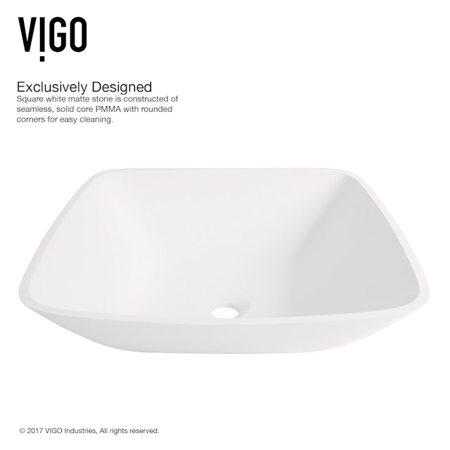 Hyacinth Modern White Matte Stone 14 in. L x 14 in. W x 4 in. H Square Vessel Bathroom Sink - image 7 - other
