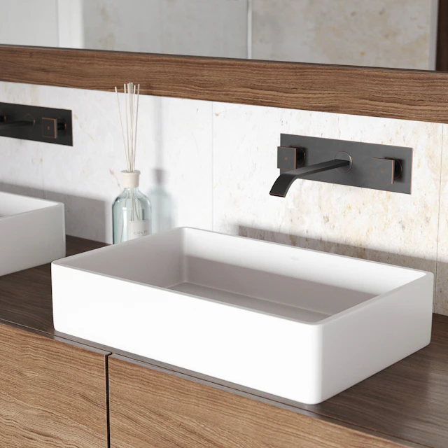 Magnolia Modern White Matte Stone 21 in. L x 14 in. W x 5 in. H Rectangular Vessel Bathroom Sink - angle 2 - other