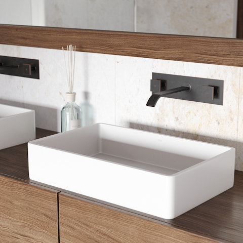 Magnolia Modern White Matte Stone 21 in. L x 14 in. W x 5 in. H Rectangular Vessel Bathroom Sink - image 2 - other