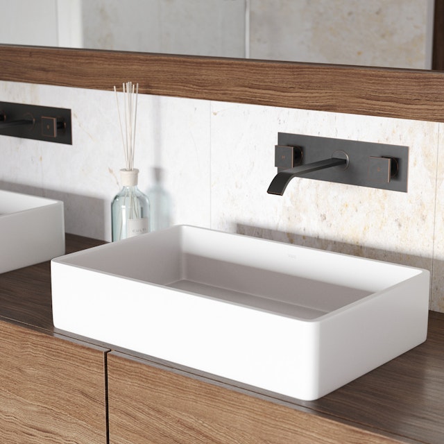 Magnolia Modern White Matte Stone 21 in. L x 14 in. W x 5 in. H Rectangular Vessel Bathroom Sink - image 2 - other
