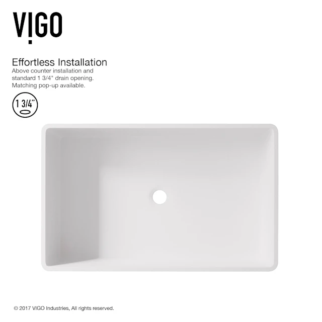 Magnolia Modern White Matte Stone 21 in. L x 14 in. W x 5 in. H Rectangular Vessel Bathroom Sink - angle 5 - other