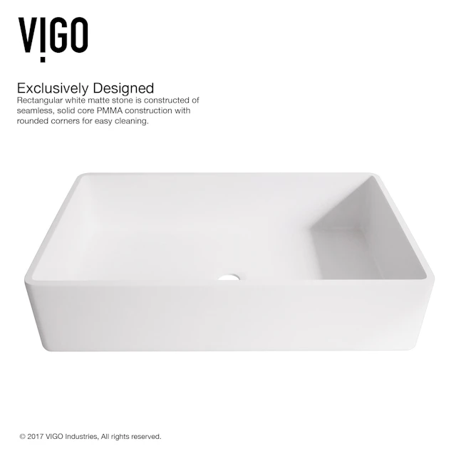 Magnolia Modern White Matte Stone 21 in. L x 14 in. W x 5 in. H Rectangular Vessel Bathroom Sink - angle 7 - other