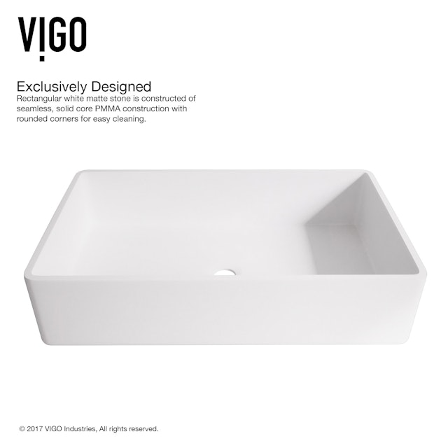 Magnolia Modern White Matte Stone 21 in. L x 14 in. W x 5 in. H Rectangular Vessel Bathroom Sink - image 7 - other