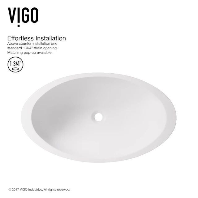 Wisteria Modern White Matte Stone 23 in. L x 14 in. W x 4 in. H Oval Vessel Bathroom Sink - angle 5 - other