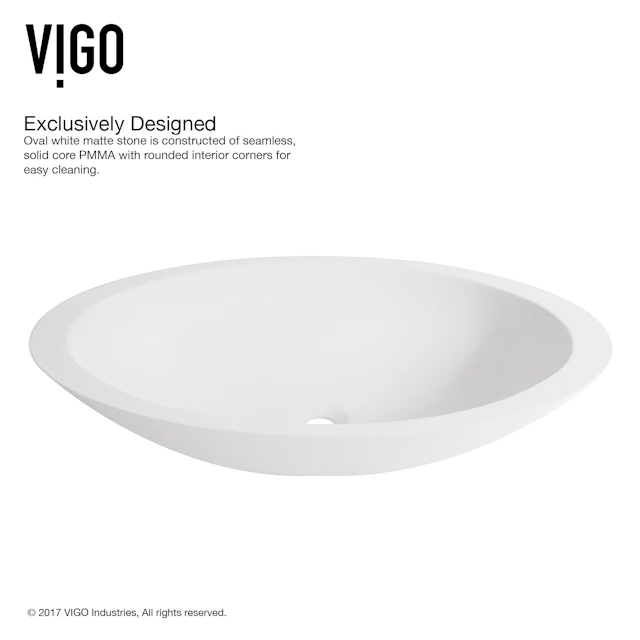 Wisteria Modern White Matte Stone 23 in. L x 14 in. W x 4 in. H Oval Vessel Bathroom Sink - angle 7 - other