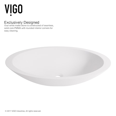 Wisteria Modern White Matte Stone 23 in. L x 14 in. W x 4 in. H Oval Vessel Bathroom Sink - image 7 - other