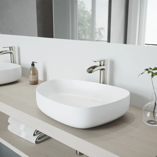 Peony Modern White Matte Stone 20 in. L x 15 in. W x 5 in. H Vessel Bathroom Sink - angle 2 - other