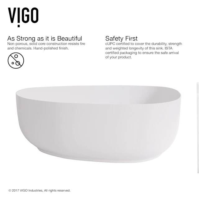 Peony Modern White Matte Stone 20 in. L x 15 in. W x 5 in. H Vessel Bathroom Sink - angle 6 - other