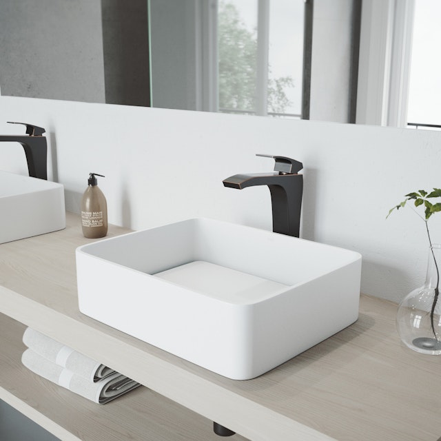 Jasmine Modern White Matte Stone 18 in. L x 15 in. W x 5 in. H Rectangular Vessel Bathroom Sink - image 2 - other