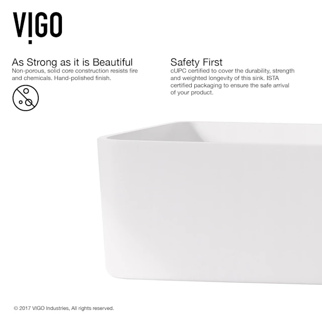 Jasmine Modern White Matte Stone 18 in. L x 15 in. W x 5 in. H Rectangular Vessel Bathroom Sink - angle 6 - other