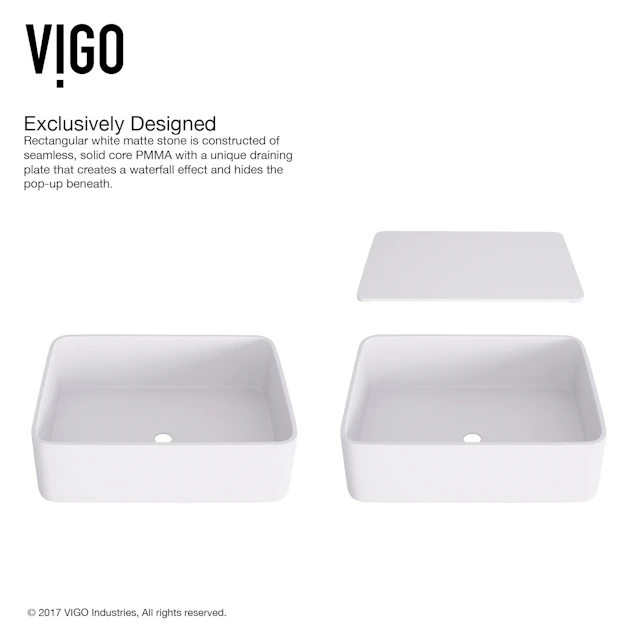 Jasmine Modern White Matte Stone 18 in. L x 15 in. W x 5 in. H Rectangular Vessel Bathroom Sink - angle 7 - other