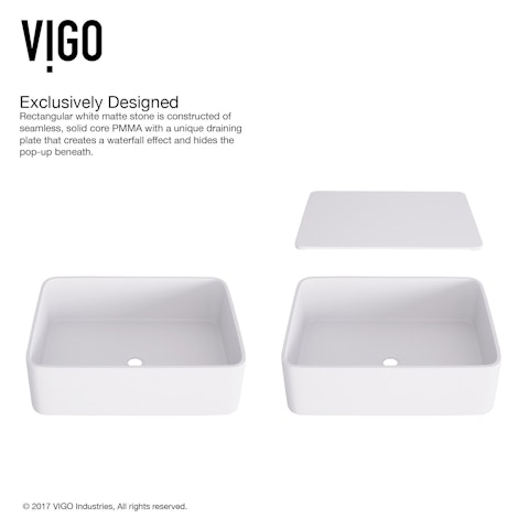 Jasmine Modern White Matte Stone 18 in. L x 15 in. W x 5 in. H Rectangular Vessel Bathroom Sink - image 7 - other