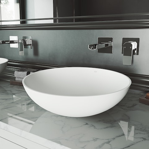 Lotus Modern White Matte Stone 16 in. L x 16 in. W x 5 in. H Round Vessel Bathroom Sink - image 2 - other