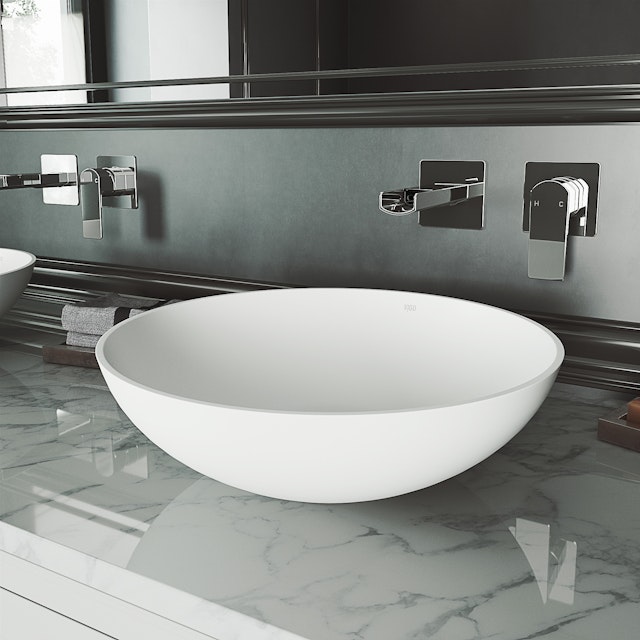 Lotus Modern White Matte Stone 16 in. L x 16 in. W x 5 in. H Round Vessel Bathroom Sink - image 2 - other