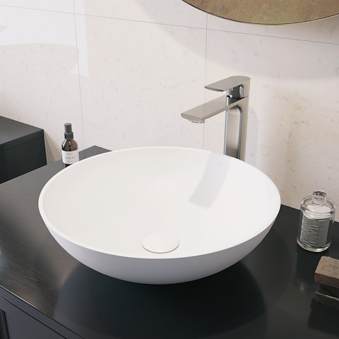 Lotus Modern White Matte Stone 16 in. L x 16 in. W x 5 in. H Round Vessel Bathroom Sink - image 3 - other