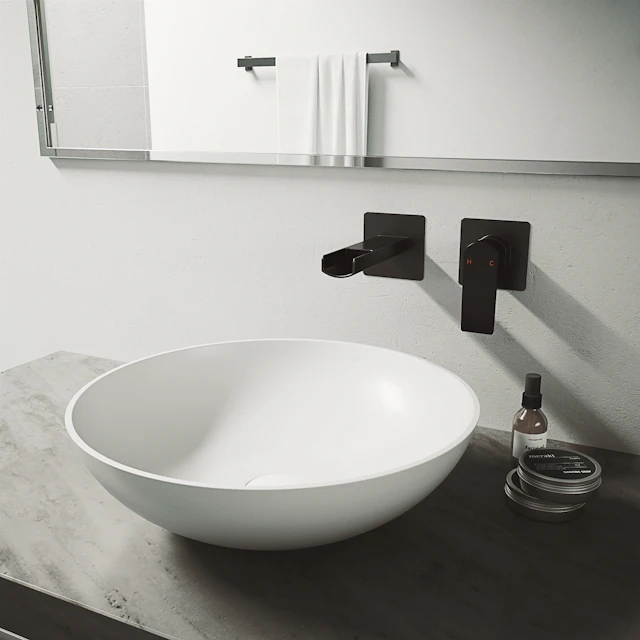 Lotus Modern White Matte Stone 16 in. L x 16 in. W x 5 in. H Round Vessel Bathroom Sink - angle 5 - other