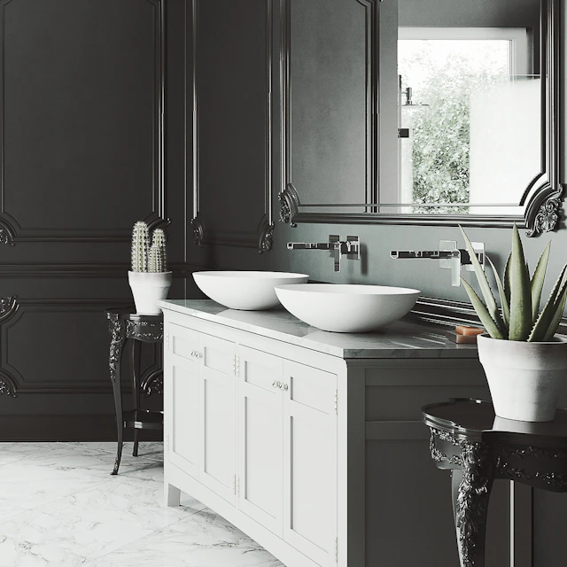 Lotus Modern White Matte Stone 16 in. L x 16 in. W x 5 in. H Round Vessel Bathroom Sink - angle 6 - other