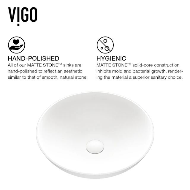 Lotus Modern White Matte Stone 16 in. L x 16 in. W x 5 in. H Round Vessel Bathroom Sink - angle 8 - other