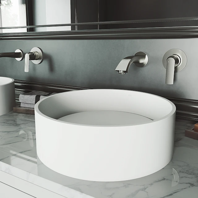Anvil Modern White Matte Stone 16 in. L x 16 in. W x 5 in. H Round Vessel Bathroom Sink - angle 2 - other