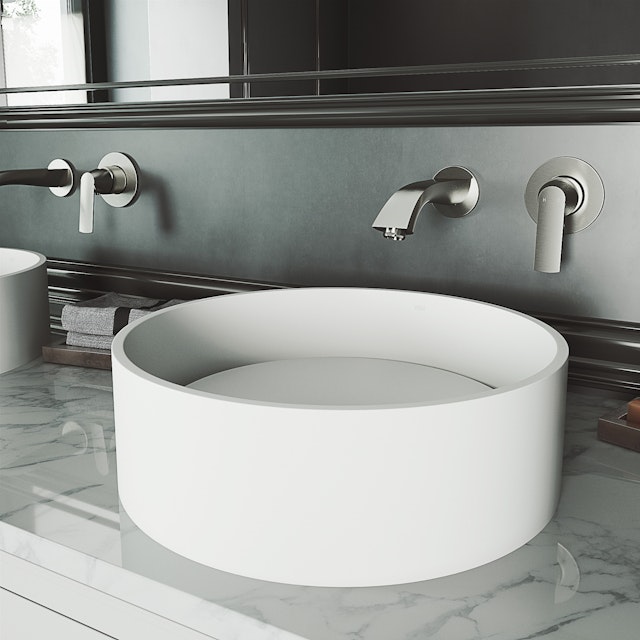 Anvil Modern White Matte Stone 16 in. L x 16 in. W x 5 in. H Round Vessel Bathroom Sink - image 2 - other