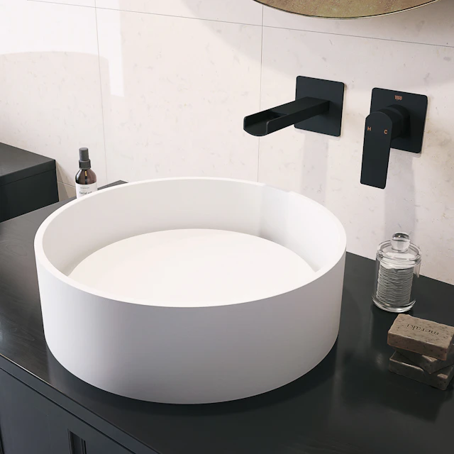 Anvil Modern White Matte Stone 16 in. L x 16 in. W x 5 in. H Round Vessel Bathroom Sink - angle 4 - other