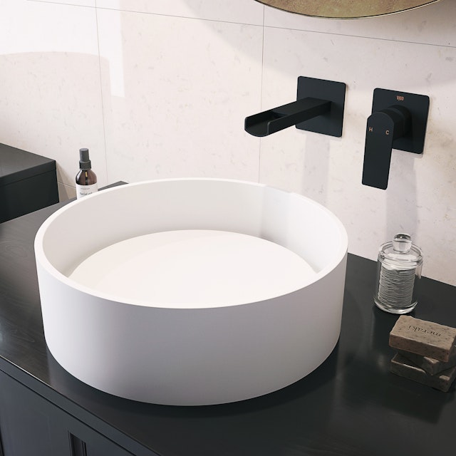 Anvil Modern White Matte Stone 16 in. L x 16 in. W x 5 in. H Round Vessel Bathroom Sink - image 4 - other