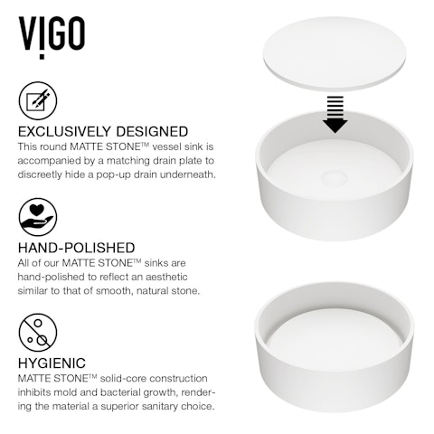 Anvil Modern White Matte Stone 16 in. L x 16 in. W x 5 in. H Round Vessel Bathroom Sink - image 7 - other