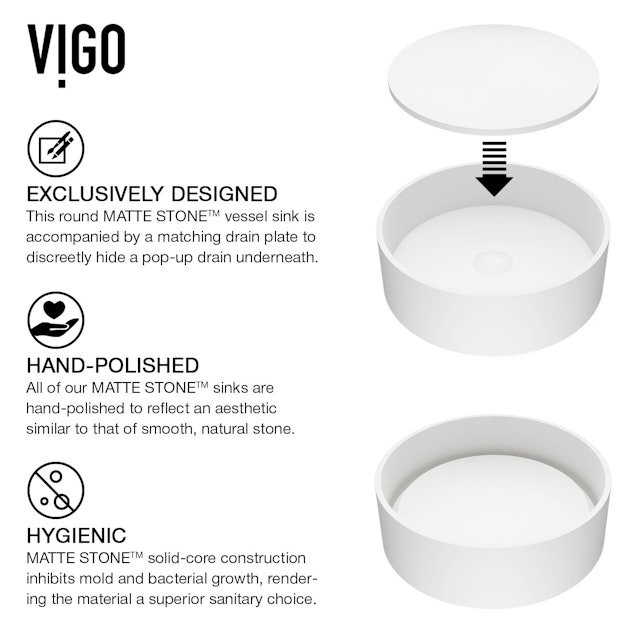 Anvil Modern White Matte Stone 16 in. L x 16 in. W x 5 in. H Round Vessel Bathroom Sink - image 7 - other